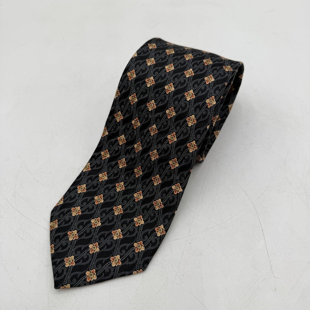 Ermenegildo Zegna Tie Mens One Size Black Silk Floral Pattern Made In Italy
